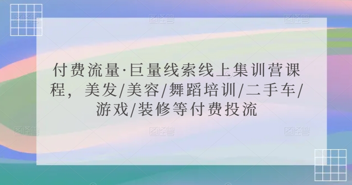 付费流量·巨量线索线上集训营课程，美发/美容/舞蹈培训/二手车/游戏/装修等付费投流-生财有术官方网站