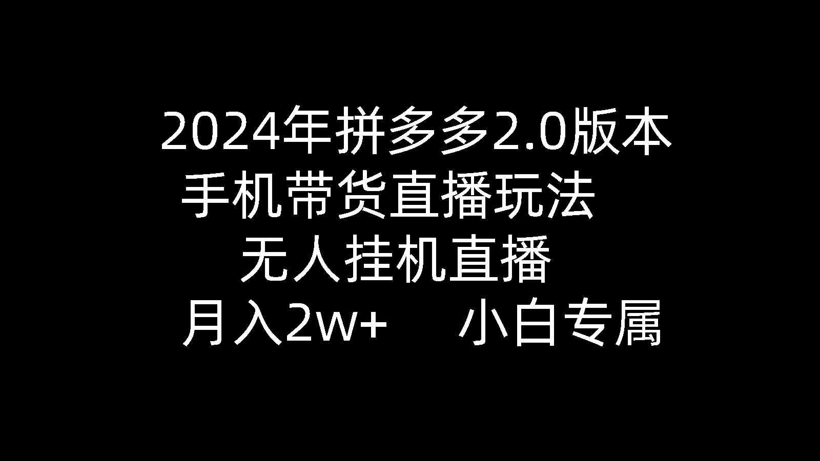 （9768期）2024年拼多多2.0版本，手机带货直播玩法，无人挂机直播， 月入2w+， 小…-生财有术官方网站