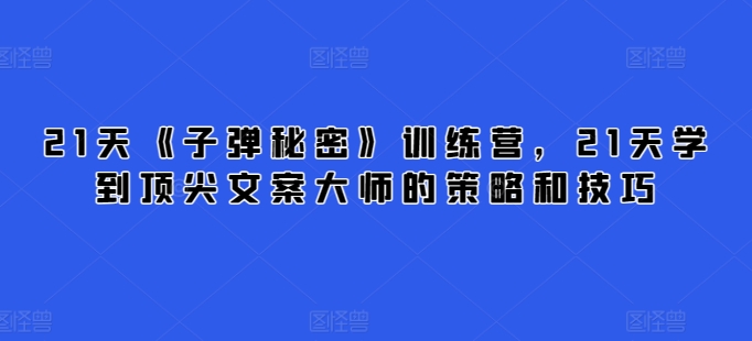 21天《子弹秘密》训练营，21天学到顶尖文案大师的策略和技巧-生财有术官方网站