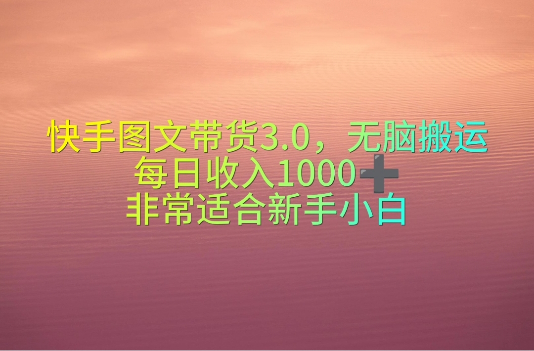 （10252期）快手图文带货3.0，无脑搬运，每日收入1000＋，非常适合新手小白-生财有术官方网站