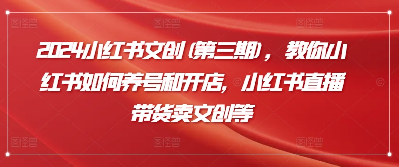 2024小红书文创(第三期)，教你小红书如何养号和开店，小红书直播带货卖文创等-生财有术官方网站