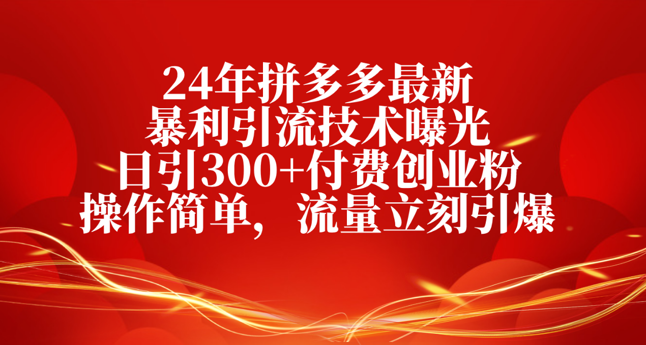 （10559期）24年拼多多最新暴利引流技术曝光，日引300+付费创业粉，操作简单，流量…-生财有术官方网站