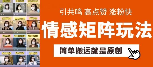 简单搬运，情感矩阵玩法，涨粉速度快，可带货，可起号【揭秘】-生财有术官方网站