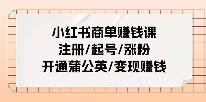 小红书商单赚钱课：注册/起号/涨粉/开通蒲公英/变现赚钱（25节课）-生财有术官方网站