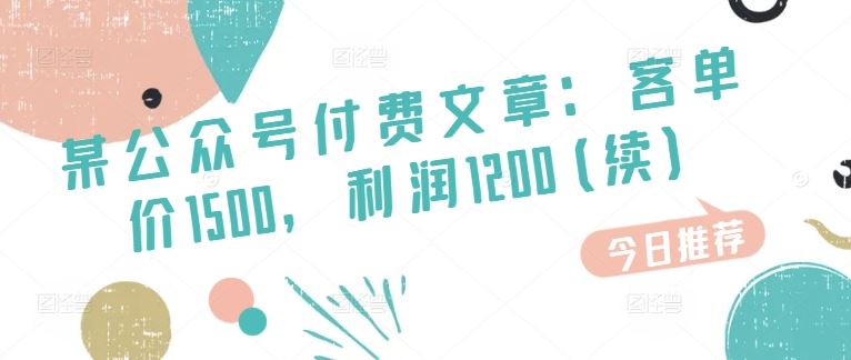 某公众号付费文章：客单价1500，利润1200(续)，市场几乎可以说是空白的-生财有术官方网站