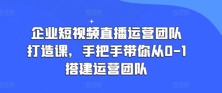 企业短视频直播运营团队打造课，手把手带你从0-1搭建运营团队-生财有术官方网站