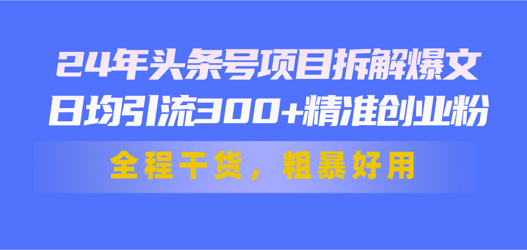 （11397期）24年头条号项目拆解爆文，日均引流300+精准创业粉，全程干货，粗暴好用-生财有术官方网站