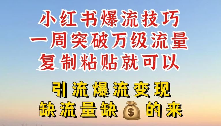 小红书爆流技巧，一周突破万级流量，复制粘贴就可以，引流爆流变现【揭秘】-生财有术官方网站