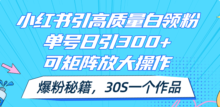（11692期）小红书引高质量白领粉，单号日引300+，可放大操作，爆粉秘籍！30s一个作品-生财有术官方网站