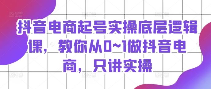 抖音电商起号实操底层逻辑课，教你从0~1做抖音电商，只讲实操-生财有术官方网站