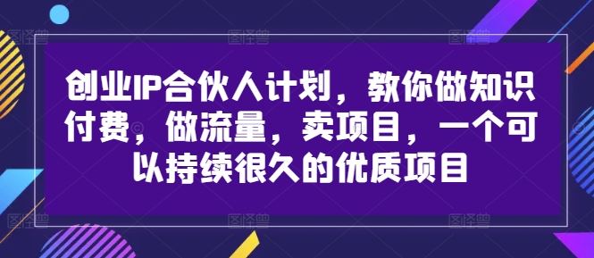 创业IP合伙人计划，教你做知识付费，做流量，卖项目，一个可以持续很久的优质项目-生财有术官方网站