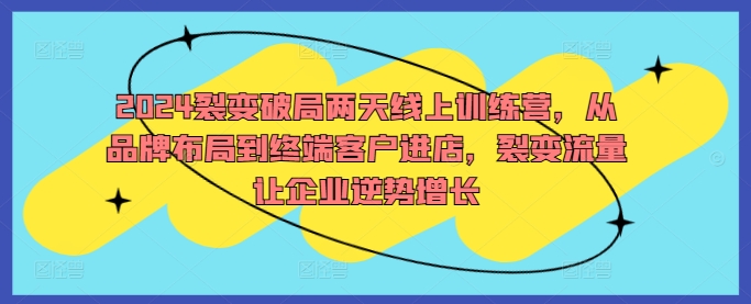 2024裂变破局两天线上训练营，从品牌布局到终端客户进店，裂变流量让企业逆势增长-生财有术官方网站
