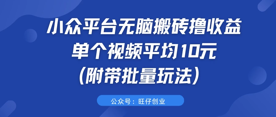 小众平台无脑搬砖撸收益，单个视频平均10元 (附带批量玩法）-生财有术官方网站