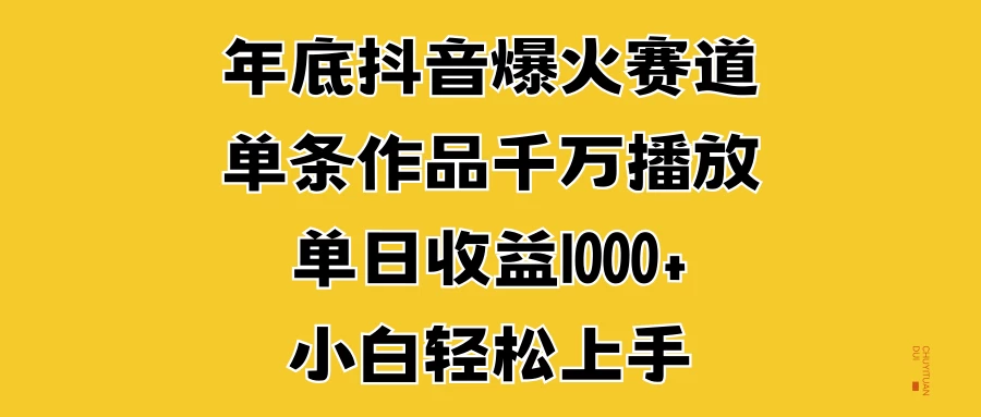 年底抖音爆火赛道，单条作品千万播放，单日收益1000+，小白轻松上手-生财有术官方网站
