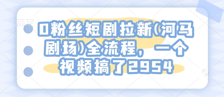 0粉丝短剧拉新(河马剧场)全流程，一个视频搞了2954-生财有术官方网站