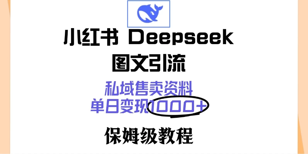 小红书 Deepseek 图文引流，私域售卖资料，单日变现1000+，保姆级教程-生财有术官方网站