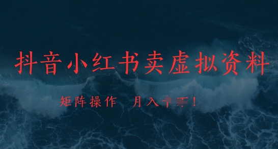 抖音小红书卖虚拟资料，市场需求一直存在，矩阵操作，月入1w+-生财有术官方网站