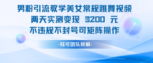 男粉引流教学美女常规跳舞视频两天实测变现1k+，不违规不封号可矩阵操作-生财有术官方网站
