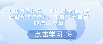 小红书3分钟一条作品精准引流创业粉300+，打造属于自己的流量帝国-生财有术官方网站