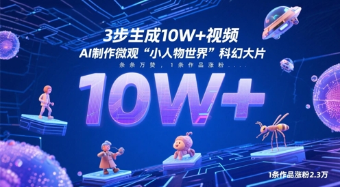 3步生成10W+视频，AI制作微观“小人物世界”科幻大片，条条万赞，1条作品涨粉2.3W-生财有术官方网站