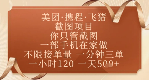 飞猪美团截图项目，你只管截图，一部手机在家做，正规平台无套路，一天5张+【揭秘】-生财有术官方网站