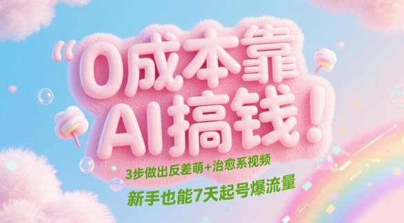 0成本靠AI搞钱！3步做出反差萌+治愈系视频，新手也能7天起号爆流量-生财有术官方网站