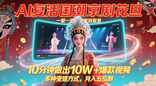 AI复活国潮京剧花旦，一颦一笑美到窒息，10分钟做出10W+爆款视频，多种变现方式，月入五位数-生财有术官方网站